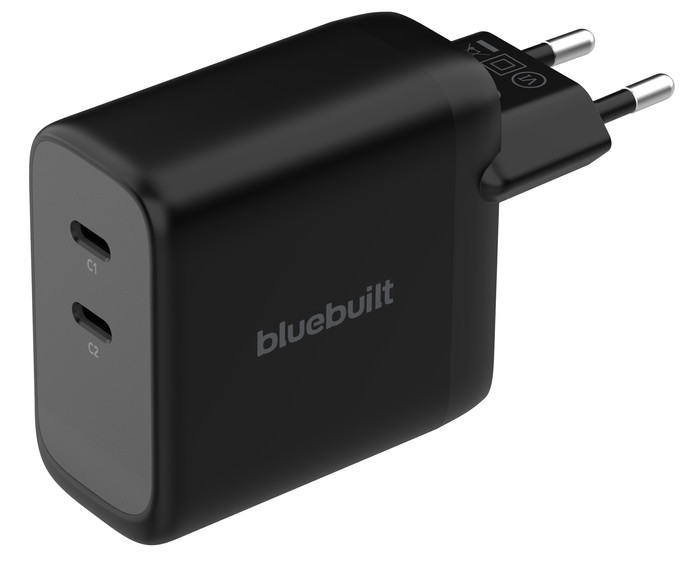 BlueBuilt 100-Watt-GaN-Ladegerät mit 2 USB-C-Ports Schwarz Main Image