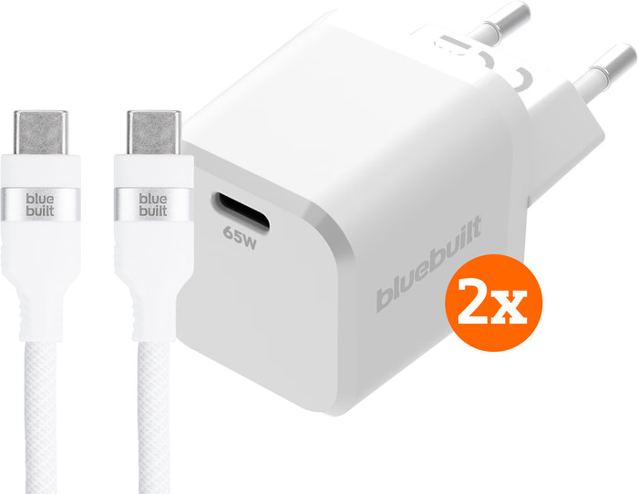 BlueBuilt 65 W GaN-USB-C-Ladegerät Weiß + USB-C-Kabel 240 W 2 m Nylon Main Image