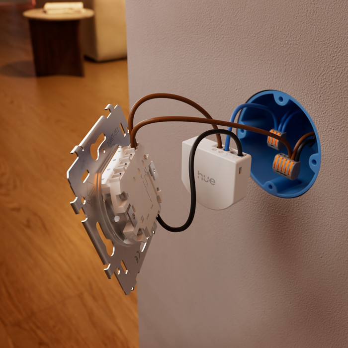 Philips Hue Kabelgebundenes Wandschaltermodul für Smart-Lampen produkt in gebrauch