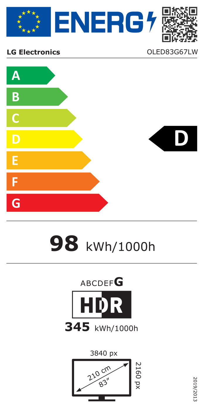 LG 83 Zoll OLED evo G6 4K (2026) energielabel