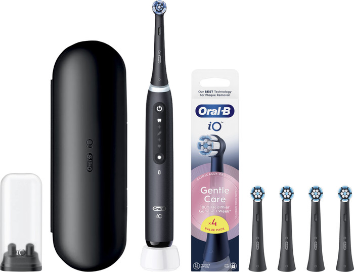 Oral-B iO 5N Schwarz + 4 Aufsteckbürsten für empfindliches Zahnfleisch Main Image