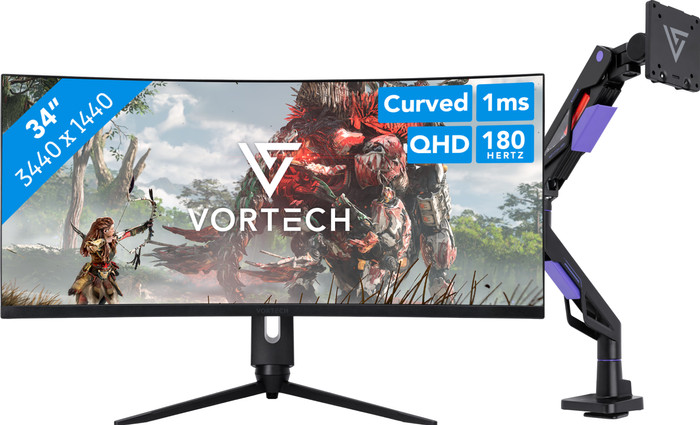 Vortech Pro 34 inches Quad HD Curved + Vortech Monitor Arm with Gas Spring Main Image