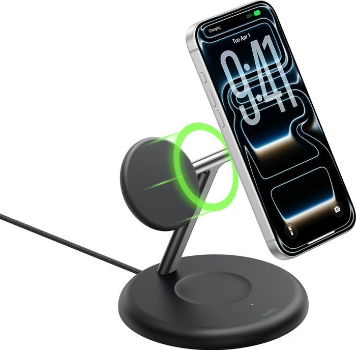 Belkin 3-in-1 Kabelloses Ladegerät mit MagSafe 25 Watt Schwarz vorne
