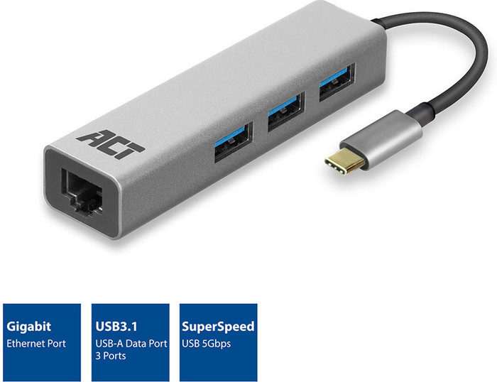 ACT USB-C 3-port Hub with Ethernet null