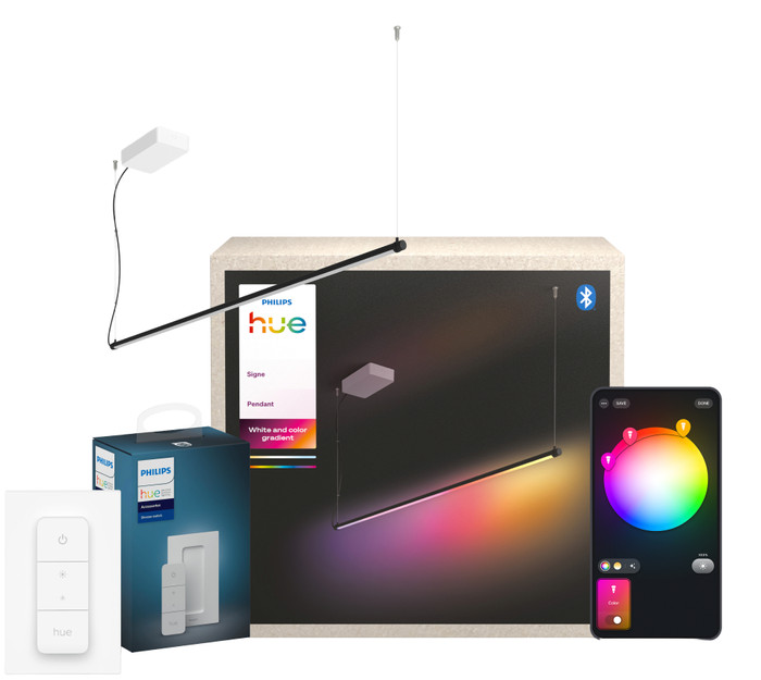 Philips Hue Signe Tube Pendant Lamp Black + Dimmer Main Image