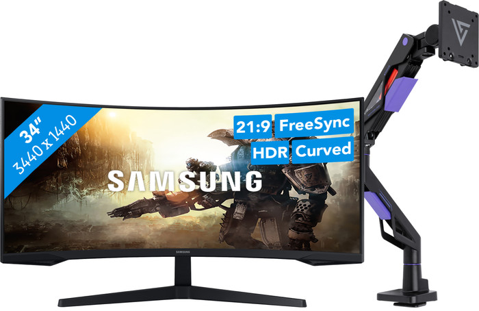 Samsung Odyssey G5 LC34G55TWWPXEN Curved + Vortech Monitorhalterung mit Gasfeder Main Image