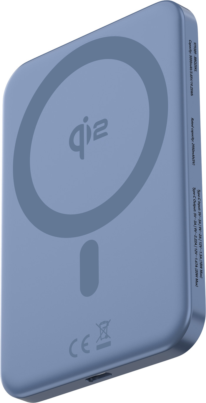 BlueBuilt Wireless Powerbank mit Qi2 und MagSafe 5.000 mAh mit Schnellladen 20 Watt Blau rechte seite