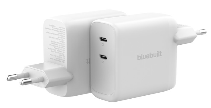 BlueBuilt 100-Watt-GaN-Ladegerät mit 2 USB-C-Ports Weiß Verbundprodukt