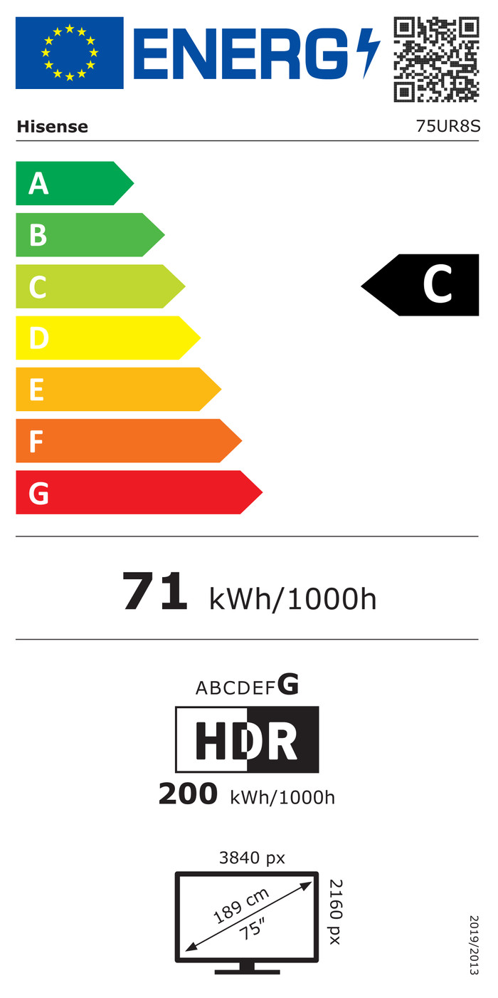 Hisense RGB Mini-LED 75 Zoll UR8S (2026) energielabel