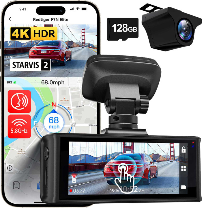 Redtiger F7N Elite 4K Touchscreen WLAN GPS 2CH 128GB rückseite