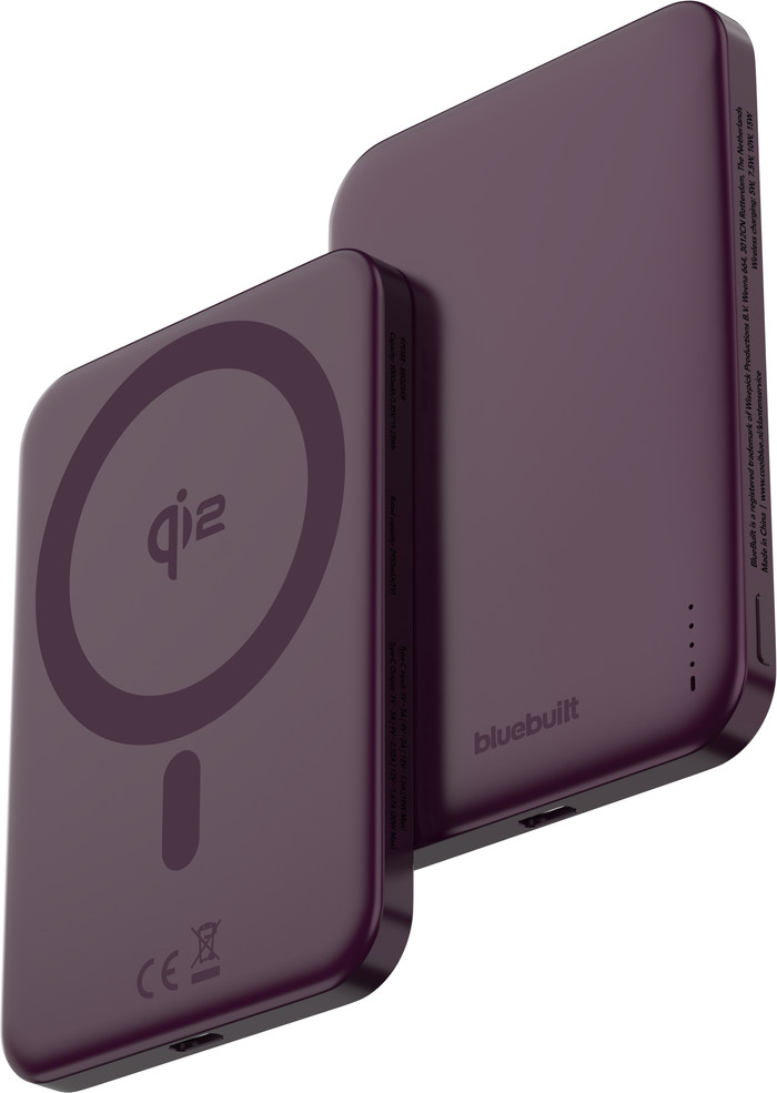 BlueBuilt Wireless Powerbank mit Qi2 und MagSafe 5.000 mAh mit Schnellladen 20 Watt Rot linke seite