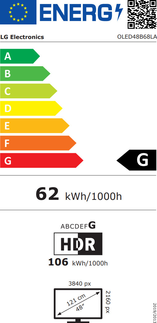 LG 48 Zoll OLED B68 4K (2026) energielabel