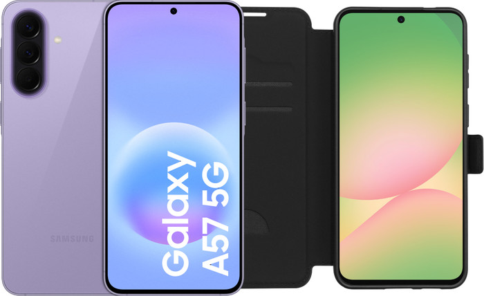 Samsung Galaxy A57 256GB Lila 5G + BlueBuilt Book Case Schwarz Main Image