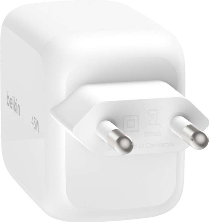 Belkin BoostCharge Pro Ladegerät 45 W USB-C Weiß + USB-C Einziehbares Kabel 0,8 m Kunststoff Weiß vorne