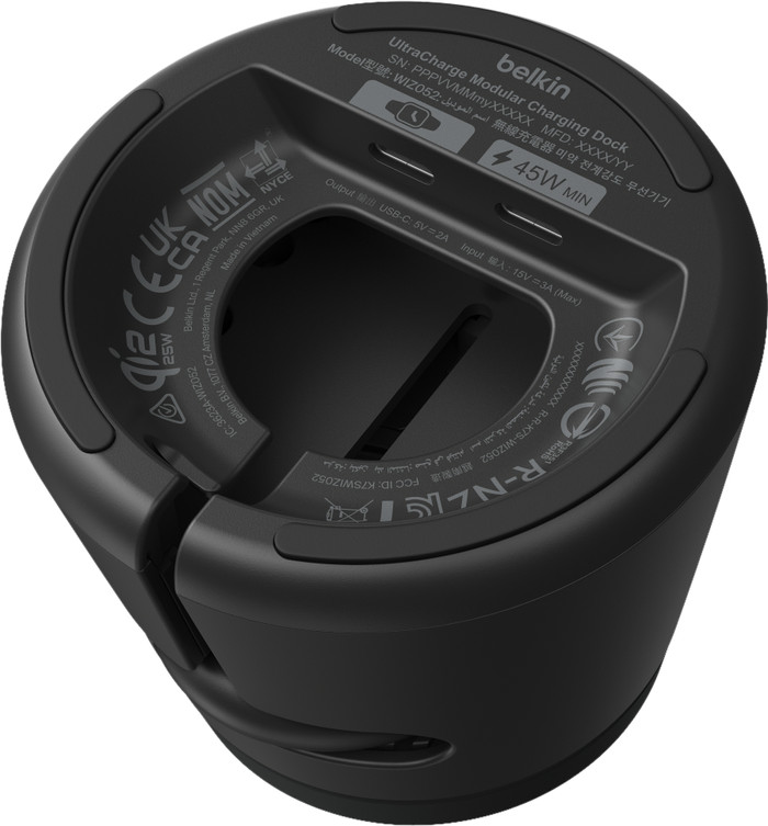 Belkin UltraCharge Modulare kabellose Ladestation Qi2 25 W Schwarz unten