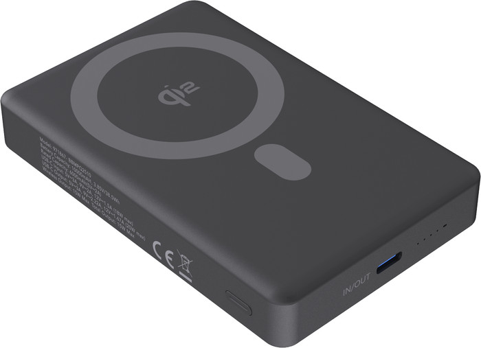 BlueBuilt Wireless Powerbank mit MagSafe und Qi2 10.000 mAh mit Schnellladefunktion Schwarz linke seite