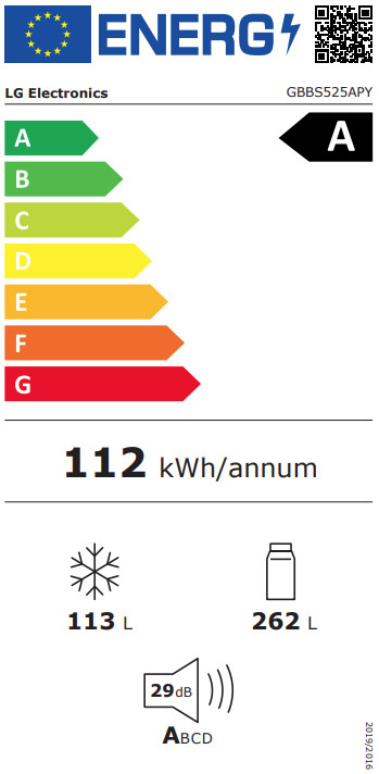 LG GBBS525APY energielabel