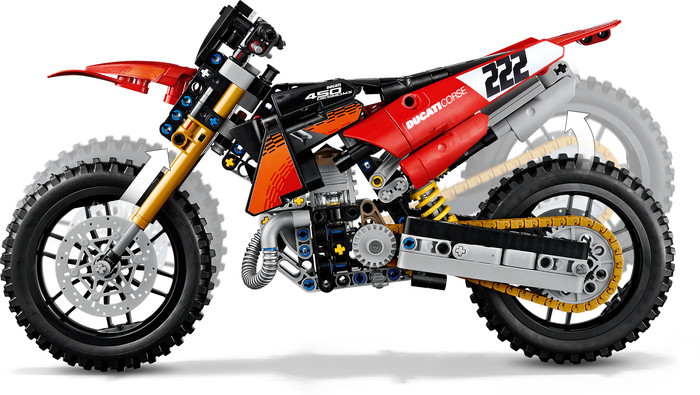 LEGO Technic Ducati Desmo450 MX Factory Motorrad 42238 detail