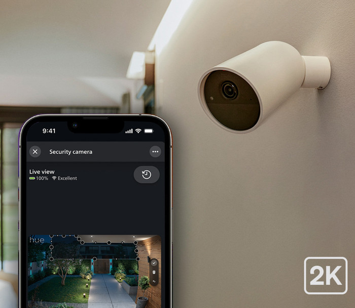 Philips Hue Secure Battery-Powered Security Camera 2K White product in use