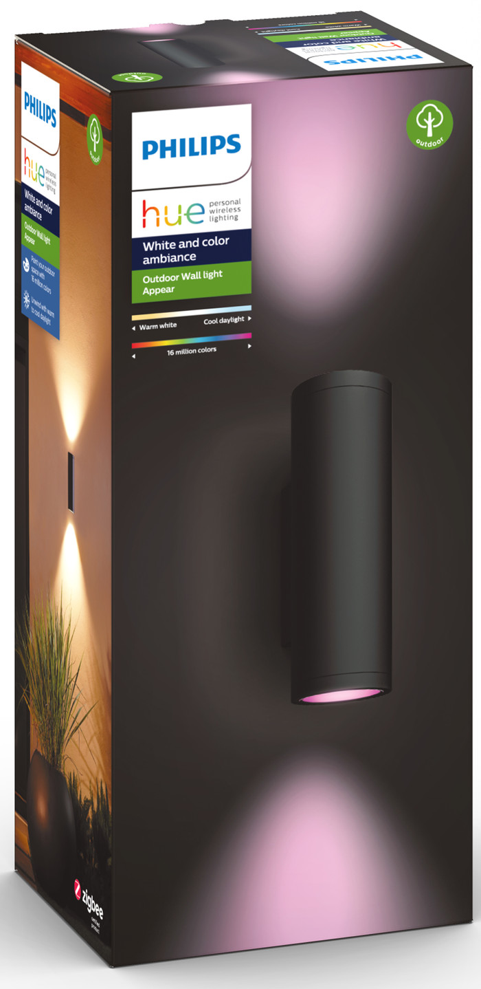 Philips Hue Appear Wall Lamp White and Color Black 3-pack packaging