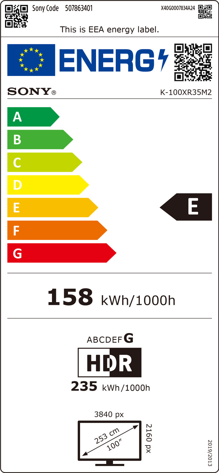Sony Bravia 3 II LED 100 Zoll (2026) energielabel