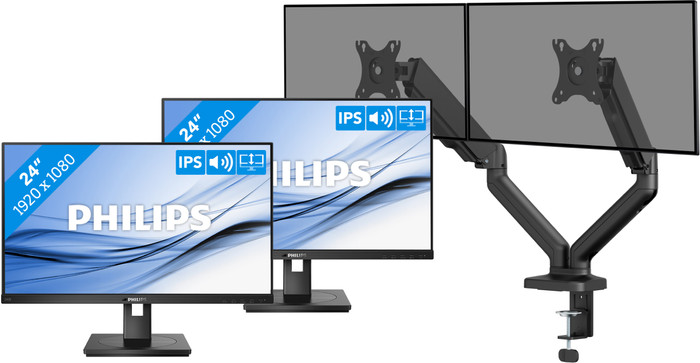 Philips 242B1G/00 Doppelpack + BlueBuilt Monitorhalterung Mechanische Feder für 2 Monitore Main Image