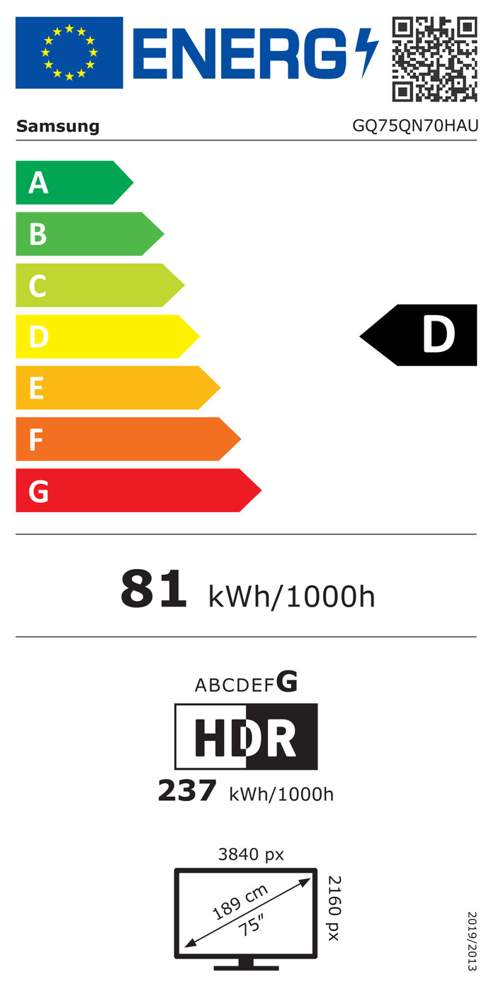 Samsung 75 Zoll Neo QLED QN70H 4K (2026) energielabel