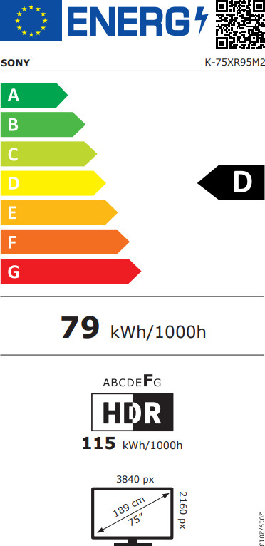 Sony BRAVIA 9 II True RGB 75 inches (2026) energy label