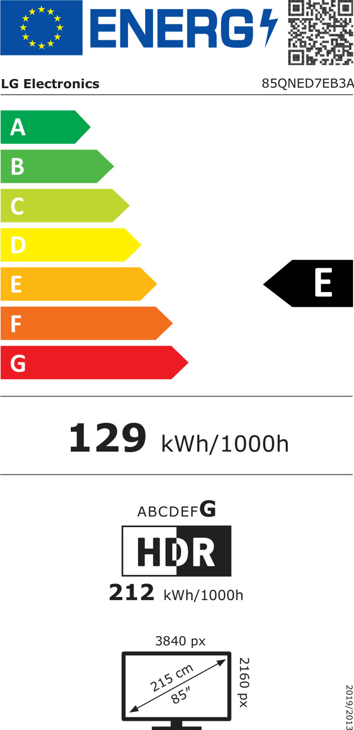 LG 85 Zoll QNED7E LED 4K (2026) energielabel