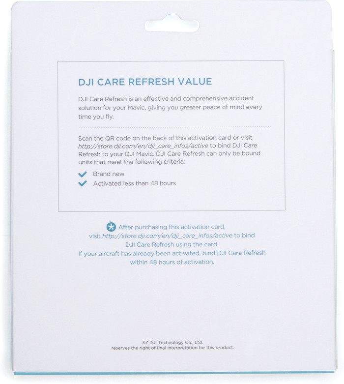 DJI Care Refresh Card Mavic Air packaging