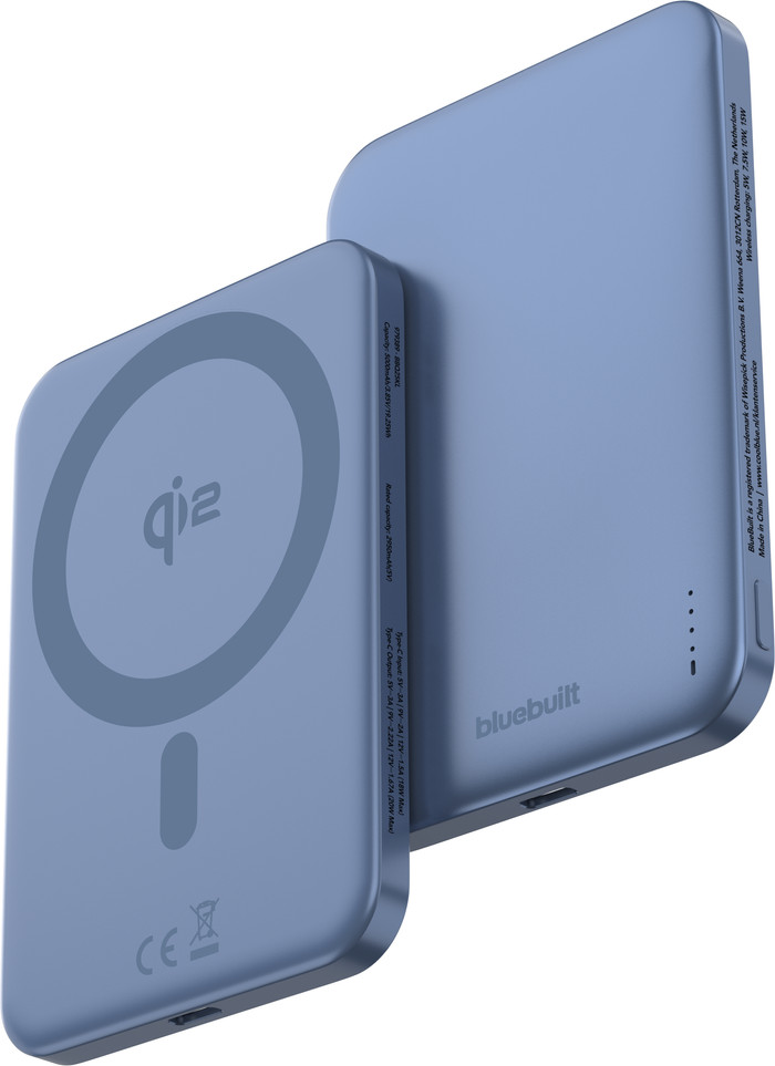 BlueBuilt Wireless Powerbank mit Qi2 und MagSafe 5.000 mAh mit Schnellladen 20 Watt Blau linke seite