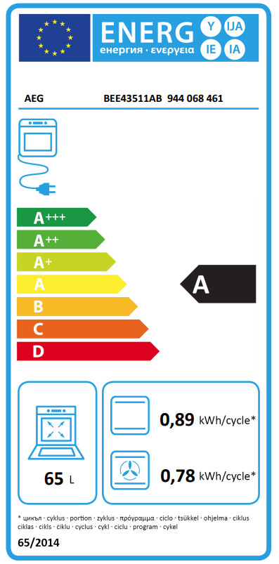 AEG BEE43511AB SurroundCook energielabel