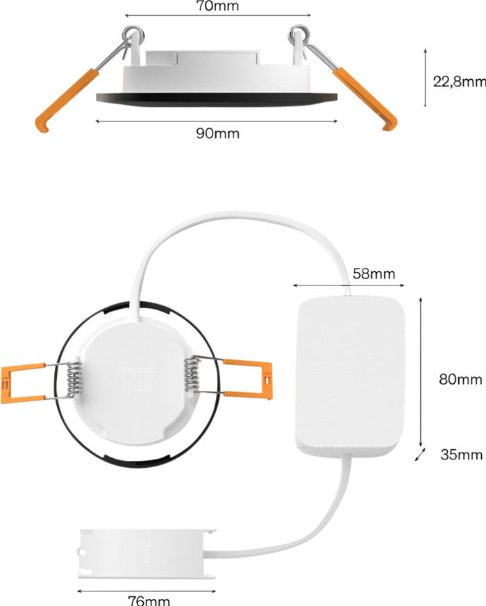 Philips Hue Recessed Spot Light Slim - White and Color 90mm - Black detail