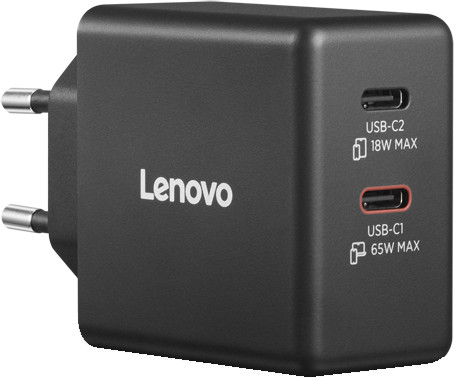 Lenovo Dual USB-C 65 W GaN-Ladegerät linke seite