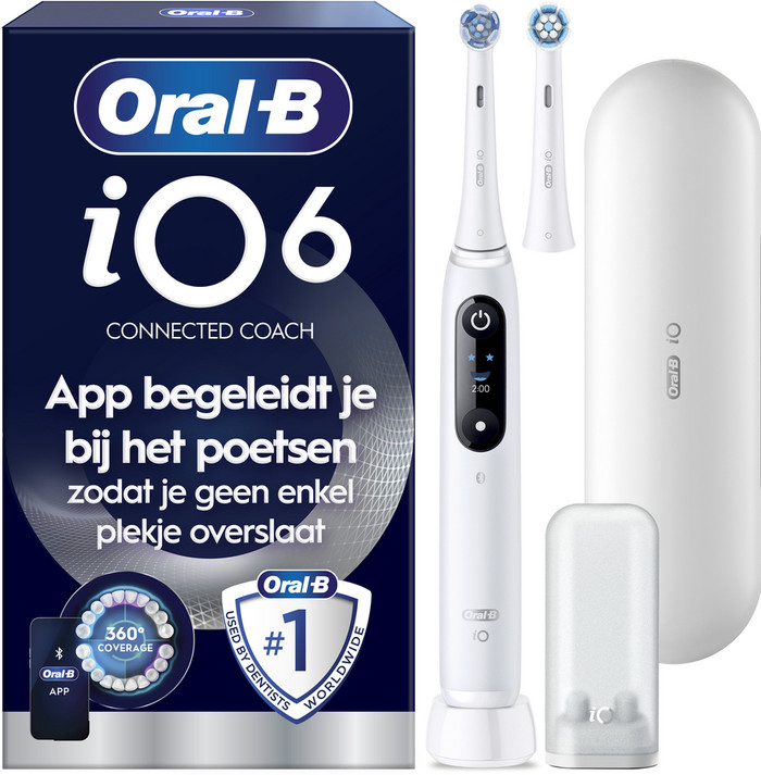 Oral-B iO Series 6N Weiß + zusätzliche iO Sanfte Reinigung Aufsteckbürste verpackung