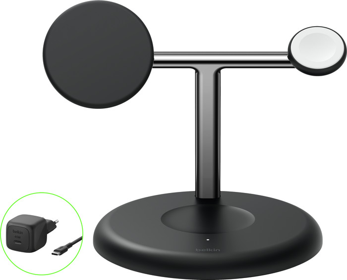 Belkin 3-in-1 Kabelloses Ladegerät mit MagSafe 25 Watt Schwarz vorne