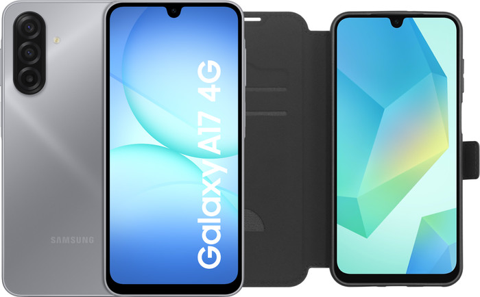 Samsung Galaxy A17 128GB Grau 5G + BlueBuilt Book Case Schwarz Main Image