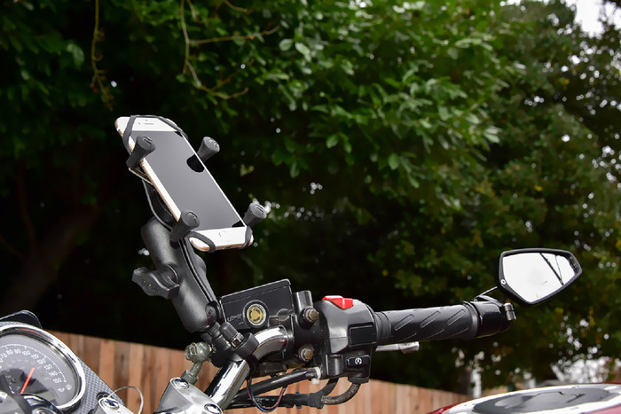 RAM Mounts U-Bolt Phone Mount Motorcycle Handlebar Small product in use