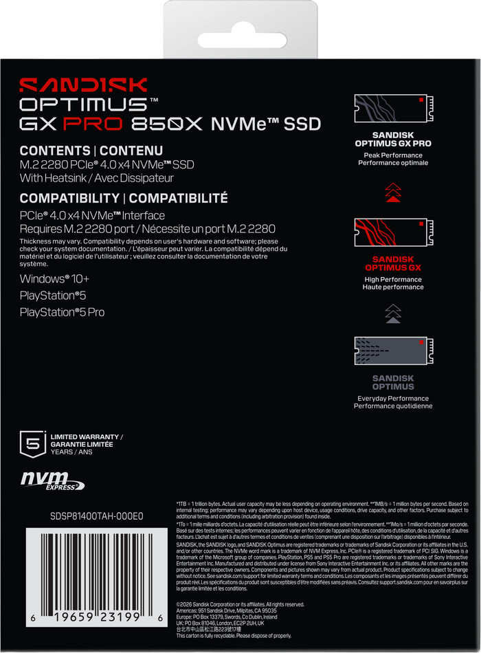 SANDISK Optimus GX PRO 850X 4TB NVMe-SSD mit Kühlkörper verpackung