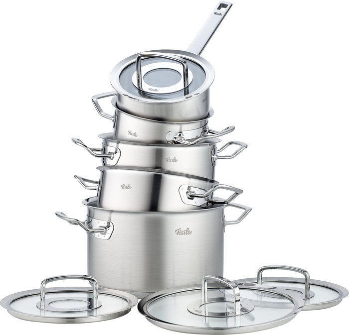 Fissler Original-Profi Collection Topf- und Pfannenset mit Glasdeckeln 5-teilig + Kasserolle vorne
