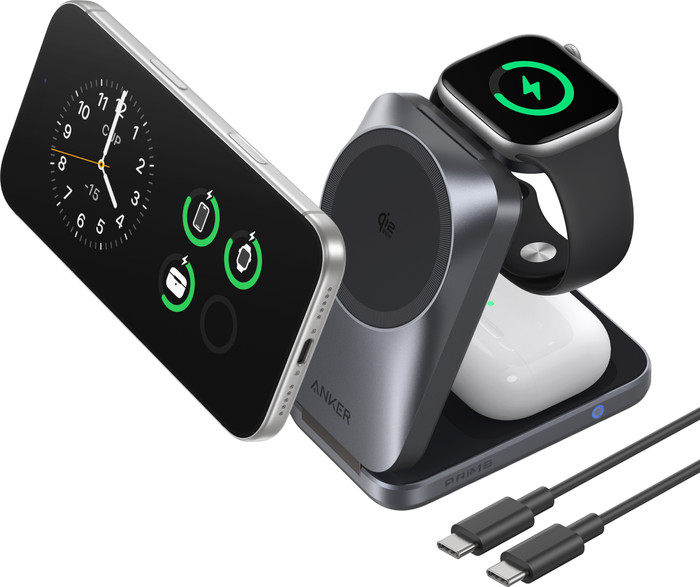 Anker MagGo 3-in-1 Zusammenklappbares kabelloses Ladegerät 25 W Schwarz Main Image