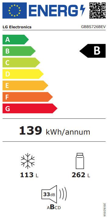 LG GBBS726BEV energielabel
