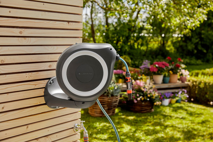 GARDENA Wall Hose Box 15 RollUp S White product in use