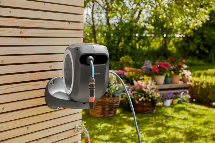 GARDENA Wall Hose Box 15 RollUp S White product in use