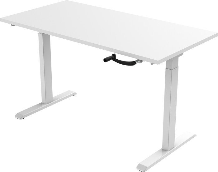 Euroseats Sitz-Steh-Schreibtisch mit Handkurbel 140 x 80 Weiß/Weiß