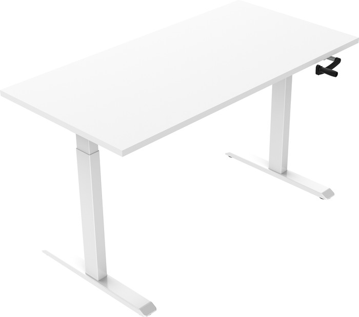 Euroseats Sitz-Steh-Schreibtisch mit Handkurbel 140 x 80 Weiß/Weiß linke seite
