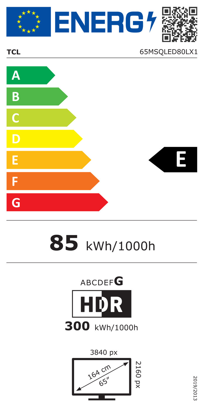 TCL SQD Mini LED 65" 80L (2026) energy label