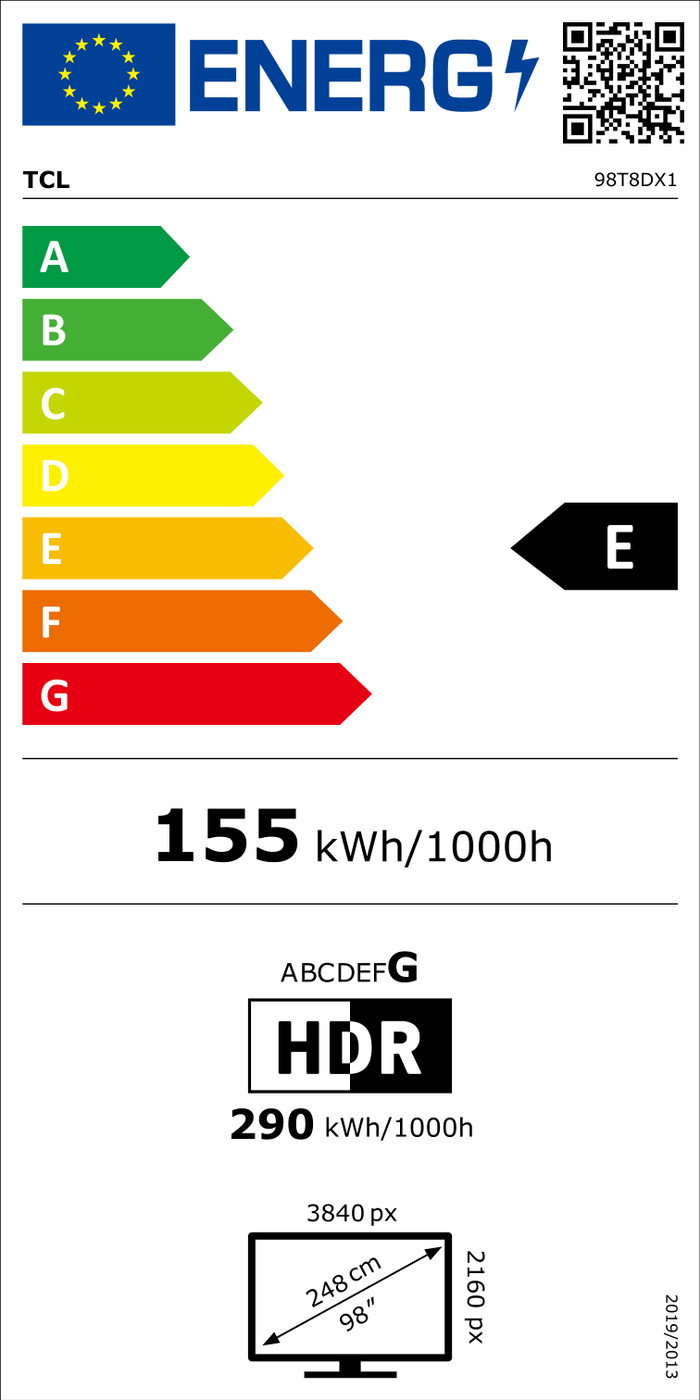 TCL QD Mini-LED 98 inches T8D (2026) energy label