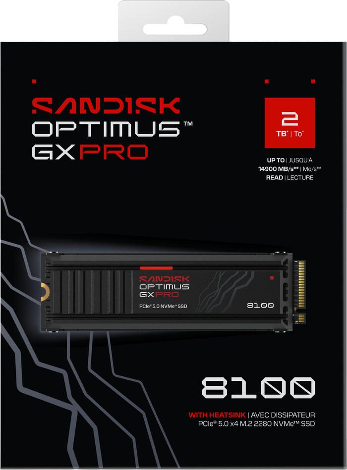 SANDISK Optimus GX PRO 8100 2TB PCIe 5.0 NVMe-SSD mit Kühlkörper verpackung