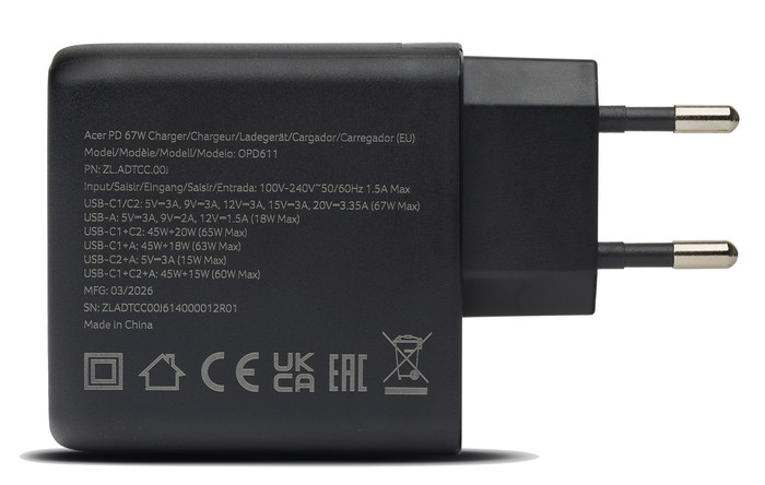 Acer 67W GaN Charger rechte seite
